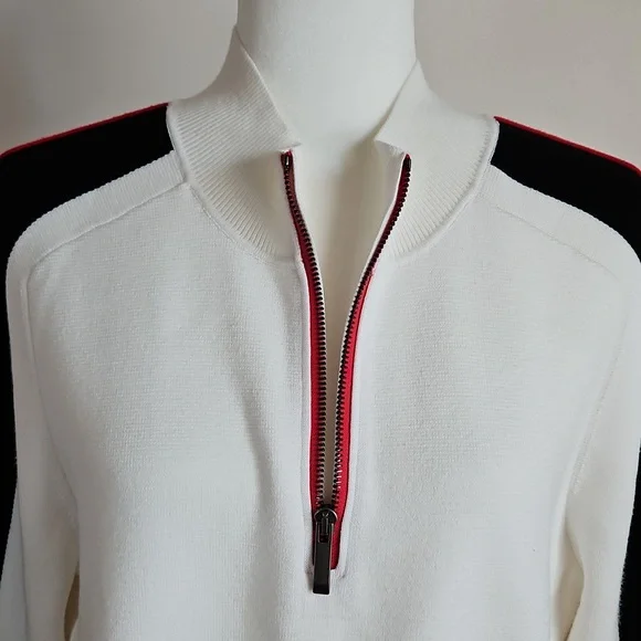 Banana Republic Lenzing Ecovera Splash Sweater XL White Black Quarter Zip Ski - Picture 2 of 9